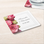 ピンクローズ結婚フローラ スクエアペーパーコースター (アングル)