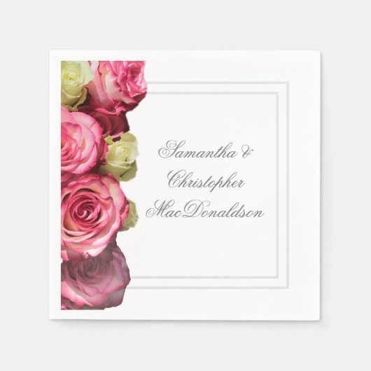 ピンクローズ結婚フローラ スタンダードカクテルナプキン (正面)