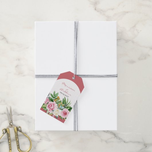 ピンクローズ結婚式の引き出物ギフトラベル ギフトタグ (より糸付き)