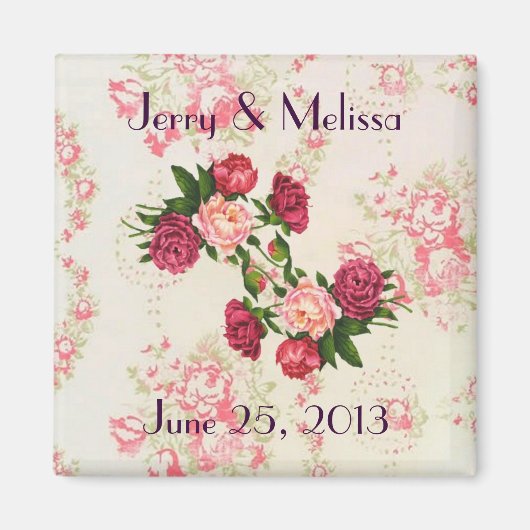 ピンクローズ結婚式の引き出物磁石 マグネット (正面)