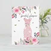 ピンクローズ結婚金ゴールドズガウンフローラブライダルシャワー 招待状 (スタンド正面)