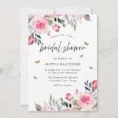 ピンクローズ結婚金ゴールドズガウンフローラブライダルシャワー 招待状 (裏面)