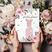 ピンクローズ結婚金ゴールドズガウンフローラブライダルシャワー 招待状