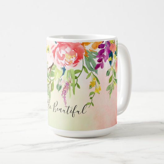 ピンクローズ絞り染めフローラ コーヒーマグカップ (正面右)