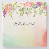 ピンクローズ絞り染めフローラ ストーンコースター (正面)