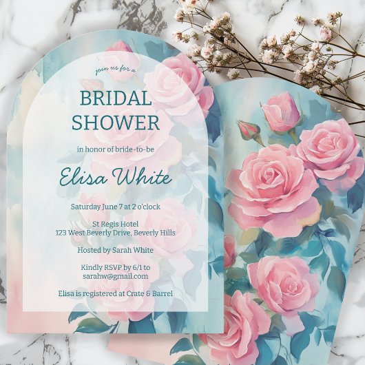 ピンクローズ絵を描ズブライダルシャワーカスタムアーチ 招待状