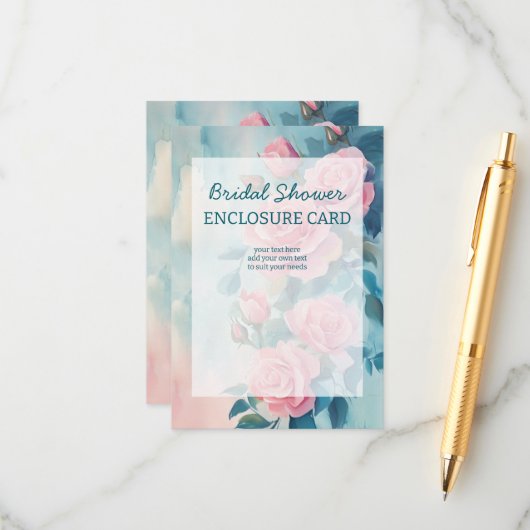 ピンクローズ絵を描ズブライダルシャワーカスタム エンクロージャーカード (正面/裏面インサイチュ)