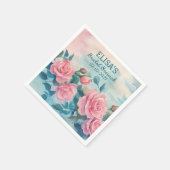 ピンクローズ絵を描ズブライダルシャワーカスタム スタンダードカクテルナプキン (角)