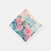 ピンクローズ絵を描ズブライダルシャワーカスタム スタンダードカクテルナプキン (角)