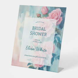 ピンクローズ絵を描ズブライダルシャワーカスタム 台座サイン