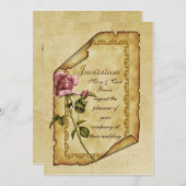 ピンクローズ羊皮紙 招待状 (正面/裏面)