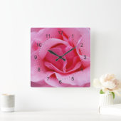 ピンクローズ花びら スクエア壁時計 (ホーム)