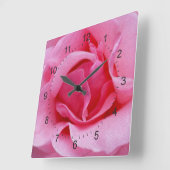 ピンクローズ花びら スクエア壁時計 (傾斜)