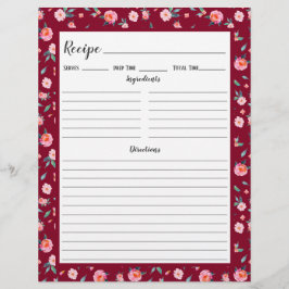 ピンクローズ花柄レシピバインダーページ