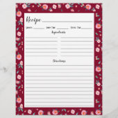 ピンクローズ花柄レシピバインダーページ (裏面)