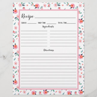 ピンクローズ花柄レシピバインダーページ