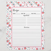 ピンクローズ花柄レシピバインダーページ (正面/裏面)