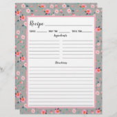 ピンクローズ花柄レシピバインダーページ (正面/裏面)