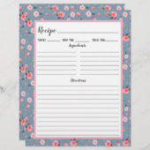 ピンクローズ花柄レシピバインダーページ (正面/裏面)