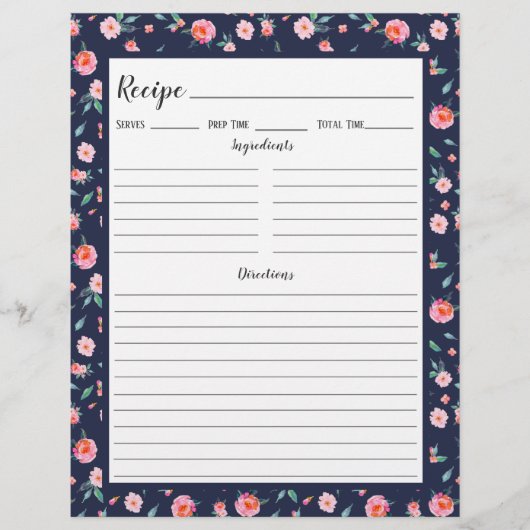 ピンクローズ花柄レシピバインダーページ (正面)