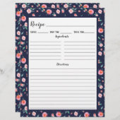 ピンクローズ花柄レシピバインダーページ (正面/裏面)