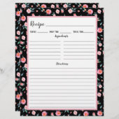 ピンクローズ花柄レシピバインダーページ (正面/裏面)