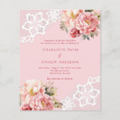 ピンクローズ花模様ホワイトレース結婚式招待状 (正面)