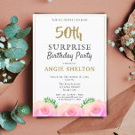ピンクローズ葉フローラ50thサプライズ誕生日 招待状<br><div class="desc">ピンクのフローラトロピッ葉クの50thサプライズ誕生日パーティー彼女のための招待。来祝特別な女性の50歳の誕生日！一緒に彼女にサプライズパーティーを！このイベントのテーマはピンクのバラと緑の熱帯葉の – 特別な日を作る美しい組み合わせ。50歳の誕生日祝の女性に最適。</div>