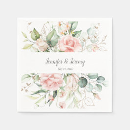 ピンクローズ葉金ゴールドユーカリプタスグリーン スタンダードカクテルナプキン