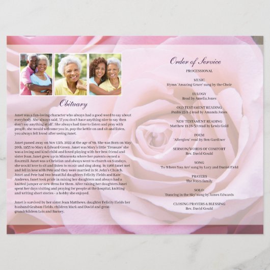 ピンクローズ葬儀プログラムテンプレート (裏面)