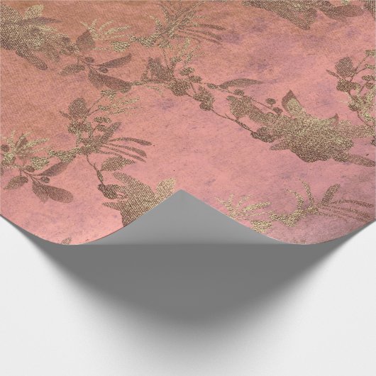 ピンクローズ薄紫グランギー古い金ゴールドリースメタリック ラッピングペーパー (角)