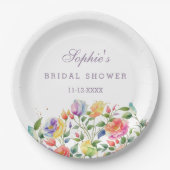 ピンクローズ薄紫フローラブライダルシャワー ペーパープレート (正面)