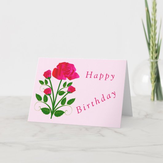 ピンクローズ誕生日カード カード (正面)