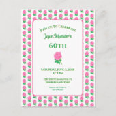 ピンクローズ誕生日招待状 ポストカード (正面)