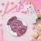 ピンクローズ誕生日紙プレート ペーパープレート (パーティー)