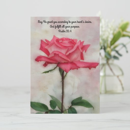 ピンクローズ賛美の信仰フラットノートカード サンキューカード (スタンド正面)