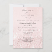 ピンクローズ赤面パステルグリッターガールベビーシャワー 招待状 (正面)