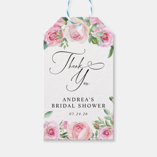 ピンクローズ赤面ブライダルシャワー |お願い ギフトタグ (正面)