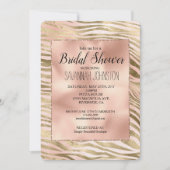 ピンクローズ赤面金ゴールドゼブラアニマルブライダルシャワー 招待状 (正面)