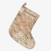 ピンクローズ赤面金ゴールドゼブラアニマルプリント名    ラージクリスマスストッキング (正面 (吊り時))