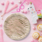 ピンクローズ赤面金ゴールドゼブラアニマルプリント    ペーパープレート (パーティー)