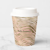 ピンクローズ赤面金ゴールドゼブラアニマルプリント 紙コップ (正面)