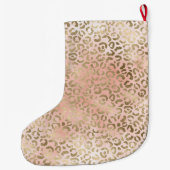 ピンクローズ赤面金ゴールドレオパードアニマルプリント名   ラージクリスマスストッキング (裏面)