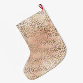 ピンクローズ赤面金ゴールドレオパードアニマルプリント名   ラージクリスマスストッキング (裏面 (吊り時))