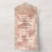 ピンクローズ赤面金ゴールドレオパードアニマルプリント   オールインワン招待状 (内側)