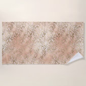 ピンクローズ赤面金ゴールドレオパードアニマルプリント ビーチタオル (正面)