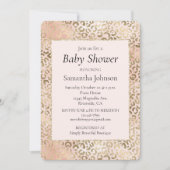 ピンクローズ赤面金ゴールドレオパードアニマルプリント     招待状 (正面)