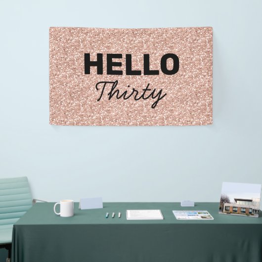 ピンクローズ金ゴールドこんにちは30歳の誕生日 横断幕 (トレードショー)