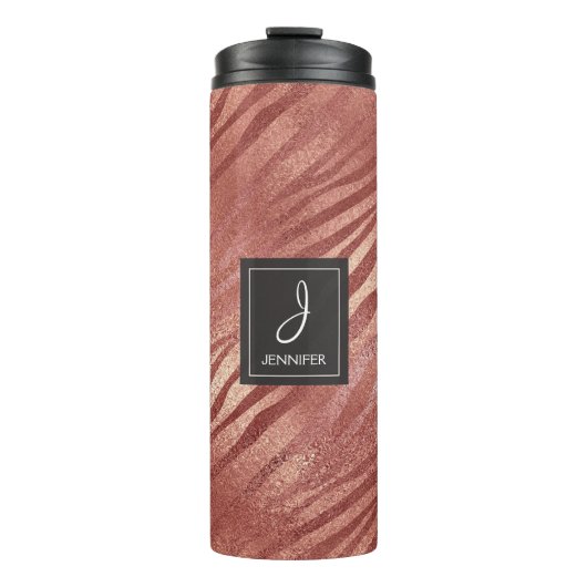 ピンクローズ金ゴールドアニマルプリントモノグラム タンブラー (正面)