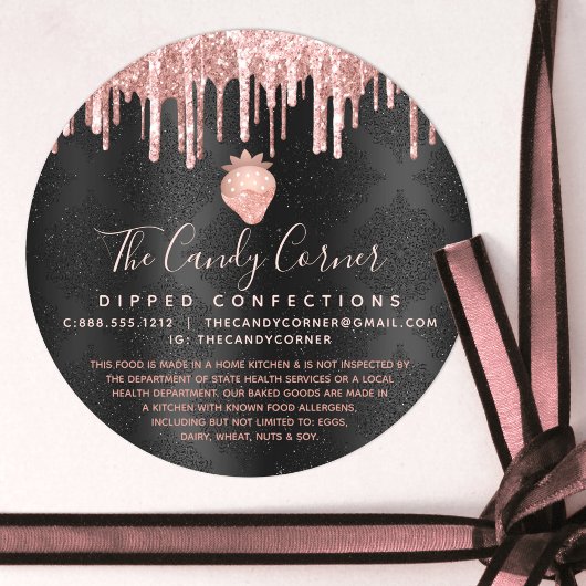 ピンクローズ金ゴールドイチゴグリッタードリップブラックリーガル ラウンドシール